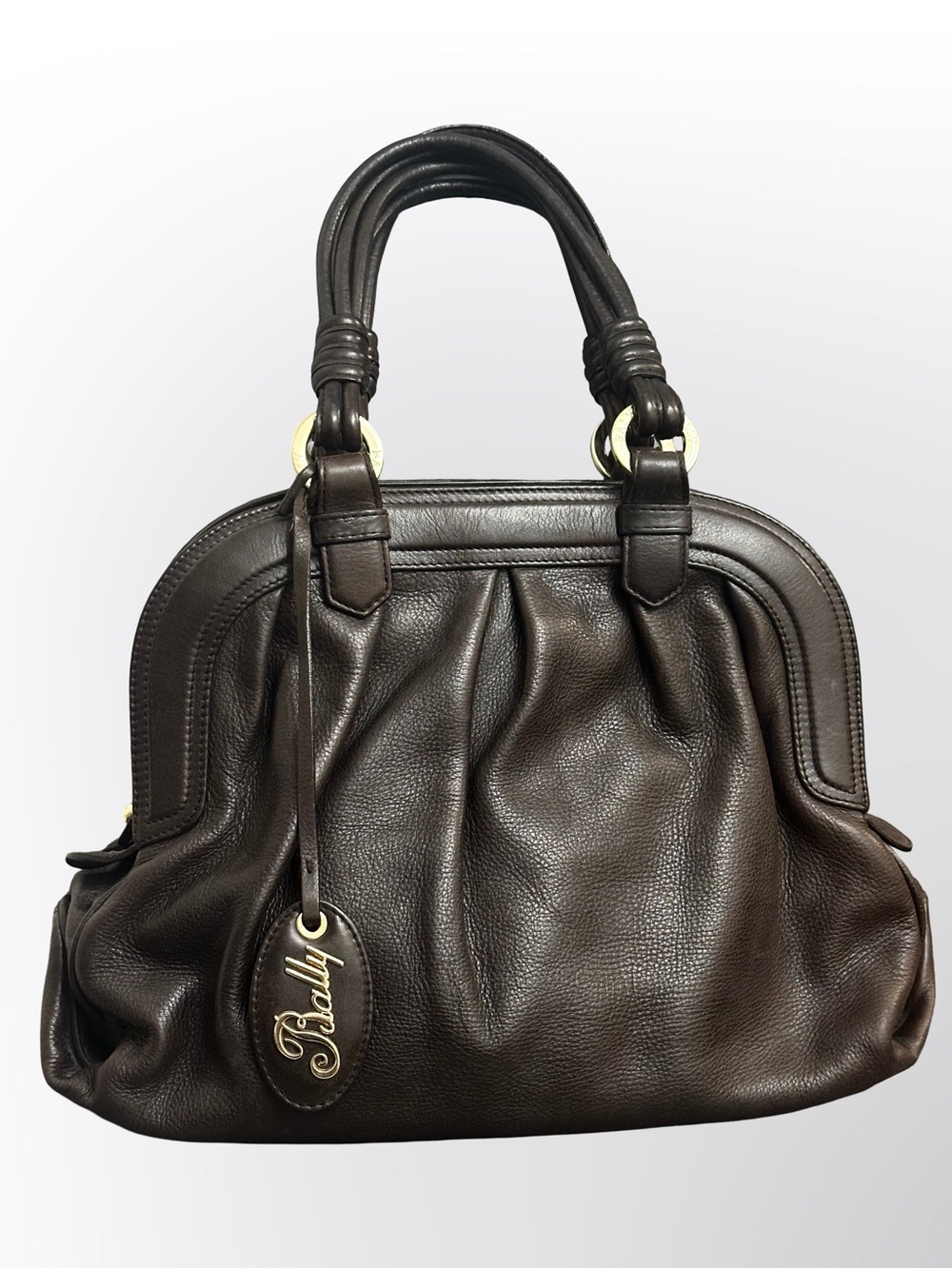 Bally Chocolate Brown Pebbled Leather Satchel with Gold Hardware